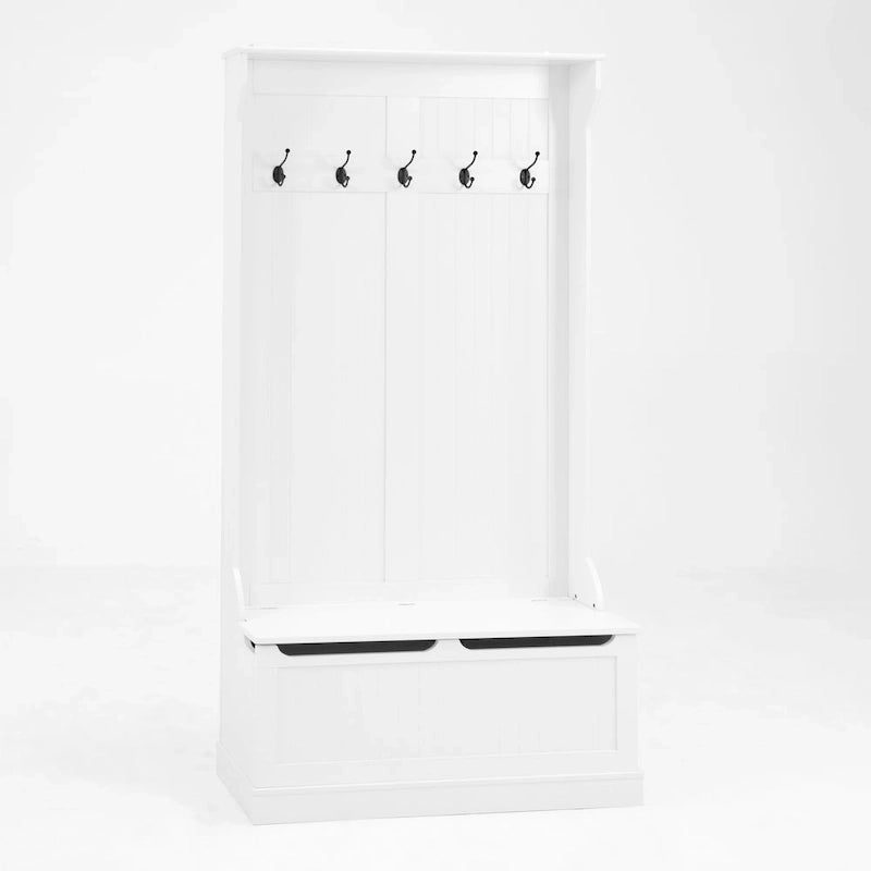 Appendiabiti da ingresso con panca, scarpiera e 5 ganci – Bianco