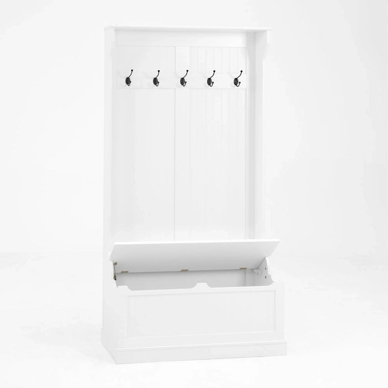 Appendiabiti da ingresso con panca, scarpiera e 5 ganci – Bianco