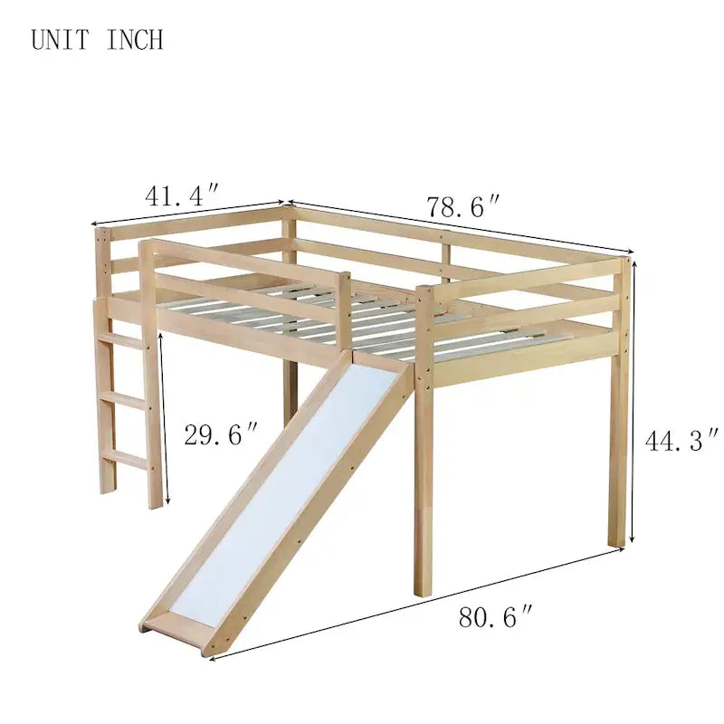 Letto a soppalco singolo con scivolo e design ribassato