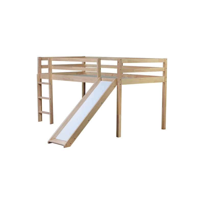 Cama alta de tamaño Twin con tobogán y diseño de perfil bajo