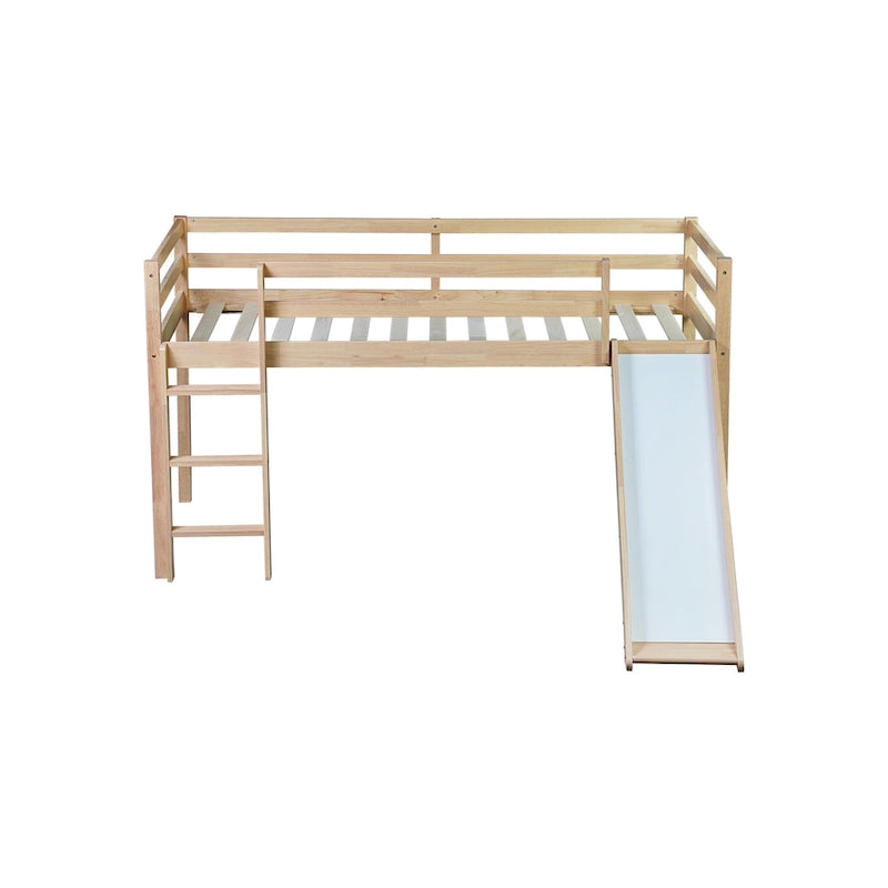 Letto a soppalco singolo con scivolo e design ribassato
