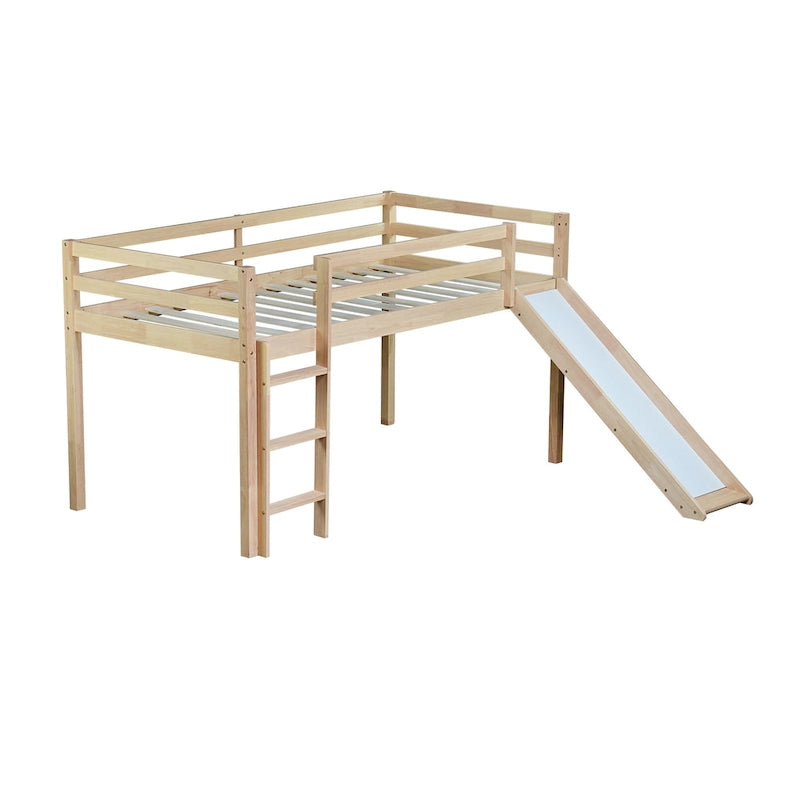 Letto a soppalco singolo con scivolo e design ribassato
