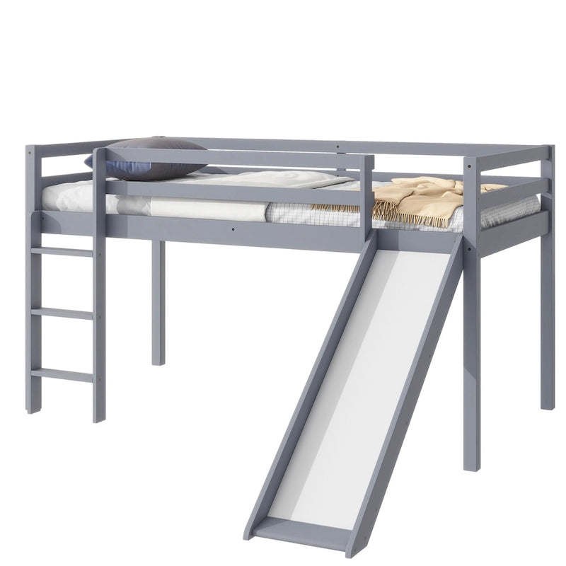 Letto a soppalco singolo con scivolo e design ribassato