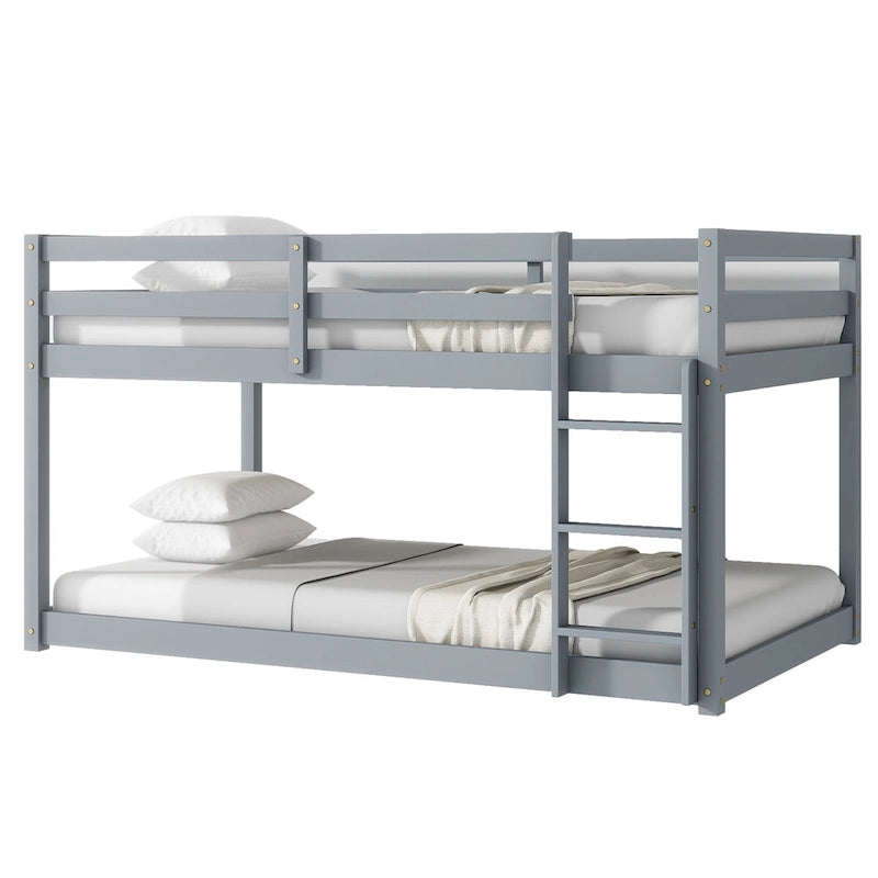 Letto a soppalco singolo con due reti a piattaforma da 13 doghe e design a basso profilo