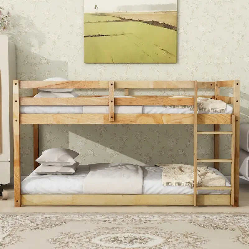 Letto a soppalco singolo con due reti a piattaforma da 13 doghe e design a basso profilo