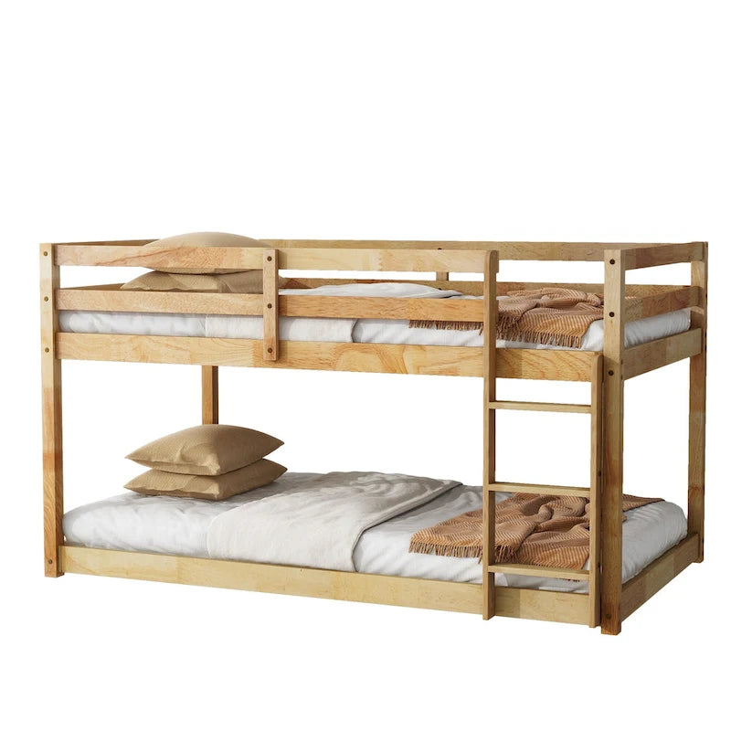 Letto a soppalco singolo con due reti a piattaforma da 13 doghe e design a basso profilo