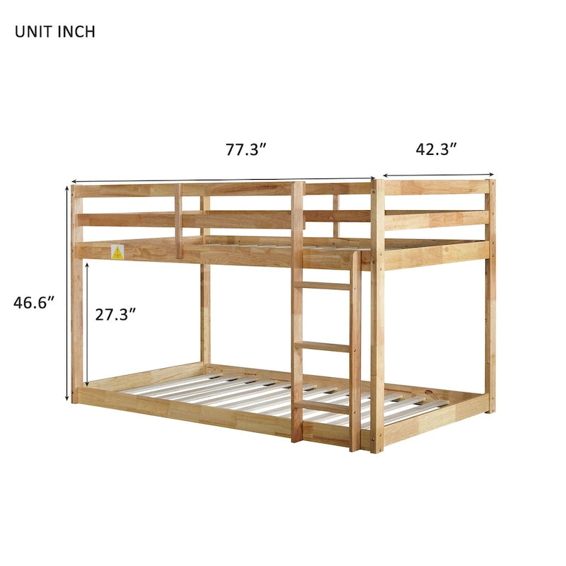 Letto a soppalco singolo con due reti a piattaforma da 13 doghe e design a basso profilo