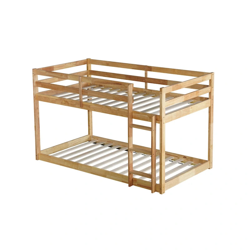 Letto a soppalco singolo con due reti a piattaforma da 13 doghe e design a basso profilo