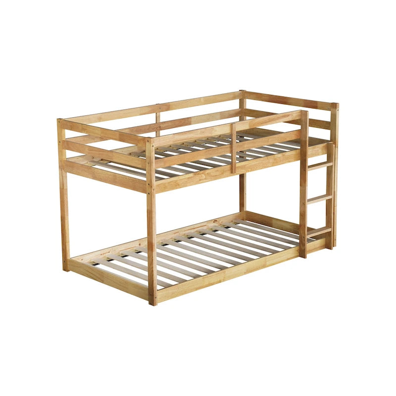 Letto a soppalco singolo con due reti a piattaforma da 13 doghe e design a basso profilo