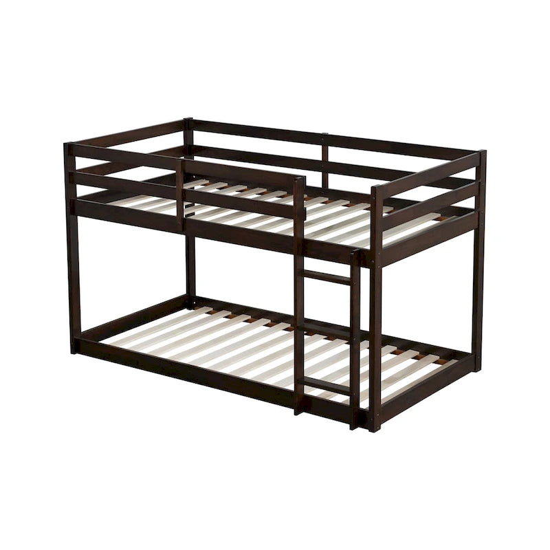 Letto a soppalco singolo con due reti a piattaforma da 13 doghe e design a basso profilo