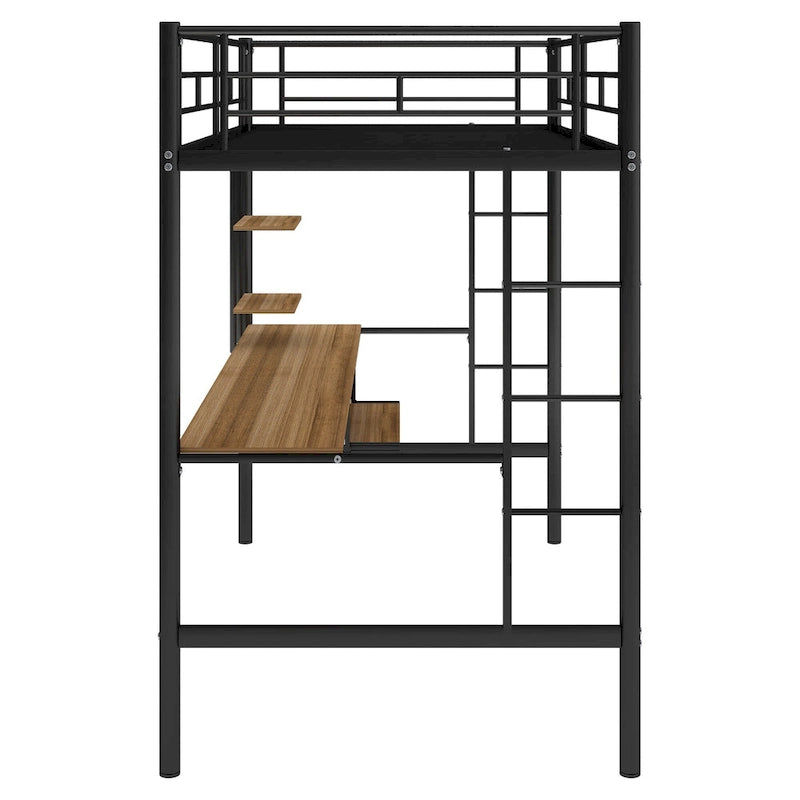 Twin Size Loft Bed with Wood Desk and Shelf