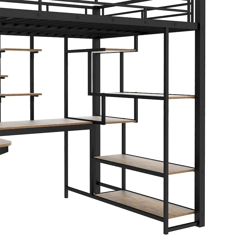 Letto a soppalco in metallo a una piazza e mezza con scala contenitore e piccolo armadio