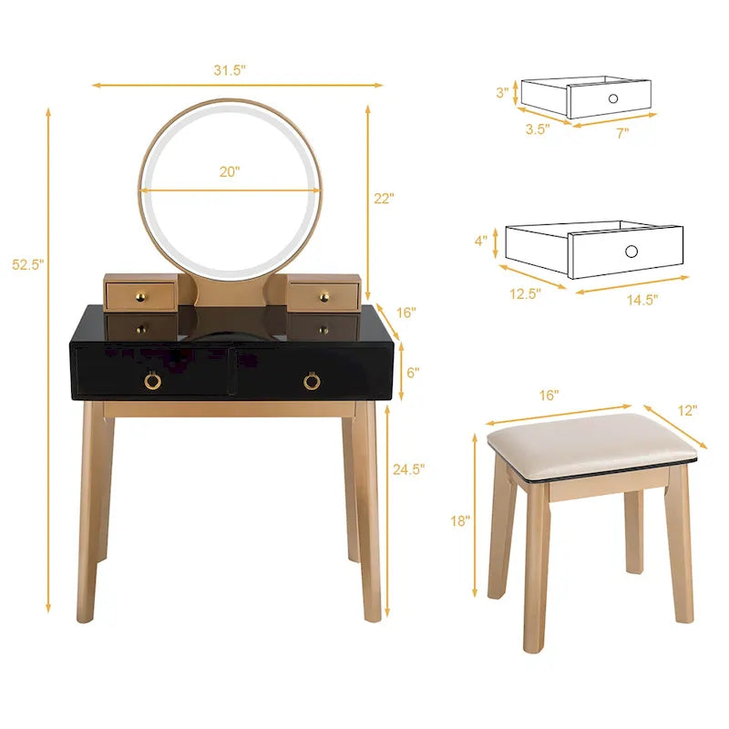 Tavolino da trucco con specchio Touch Screen e 3 modalità di illuminazione