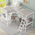 Letto a soppalco a L in legno singolo con scala e 2 scrivanie integrate a L