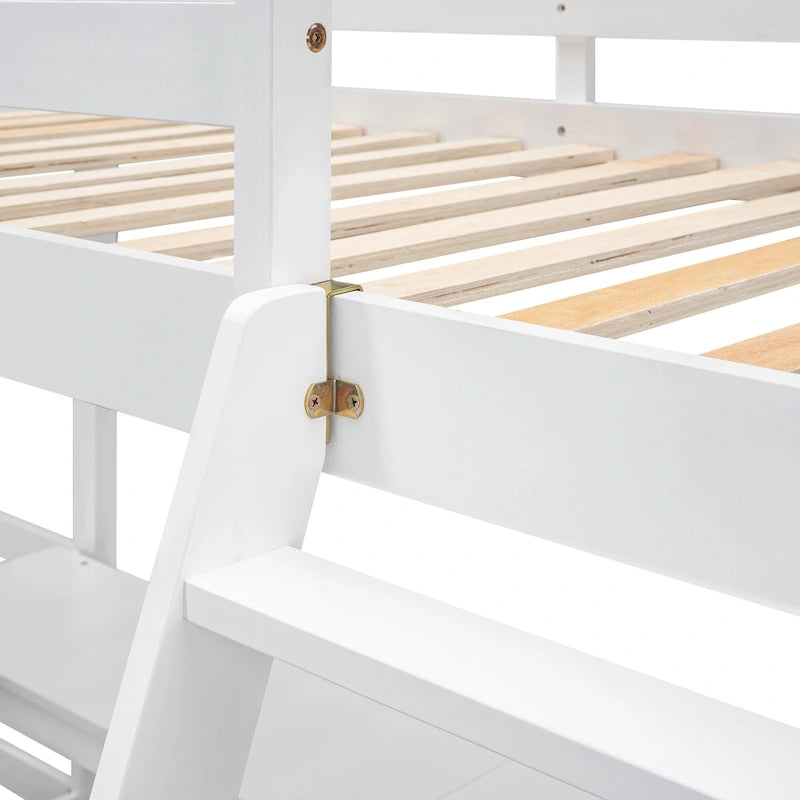 Letto a soppalco a L in legno singolo con scala e 2 scrivanie integrate a L