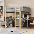 Hochbett in Twin-Größe aus Holz mit integriertem Stauraumschrank und Fächern, klappbarem Schreibtisch, Weiß