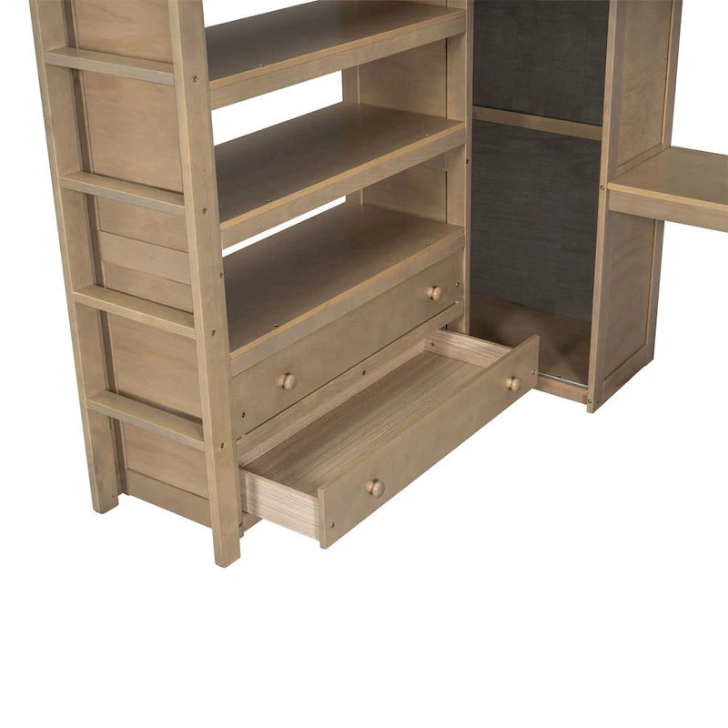 Holz-Hochbett in voller Größe mit integriertem Kleiderschrank, Schreibtisch, Ablagefächern und Schubladen, Weiß