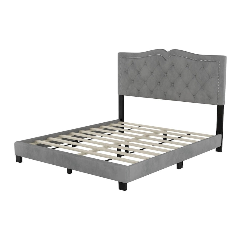 Struttura letto imbottita queen-size con dettagli a rivetto – Camera da letto moderna