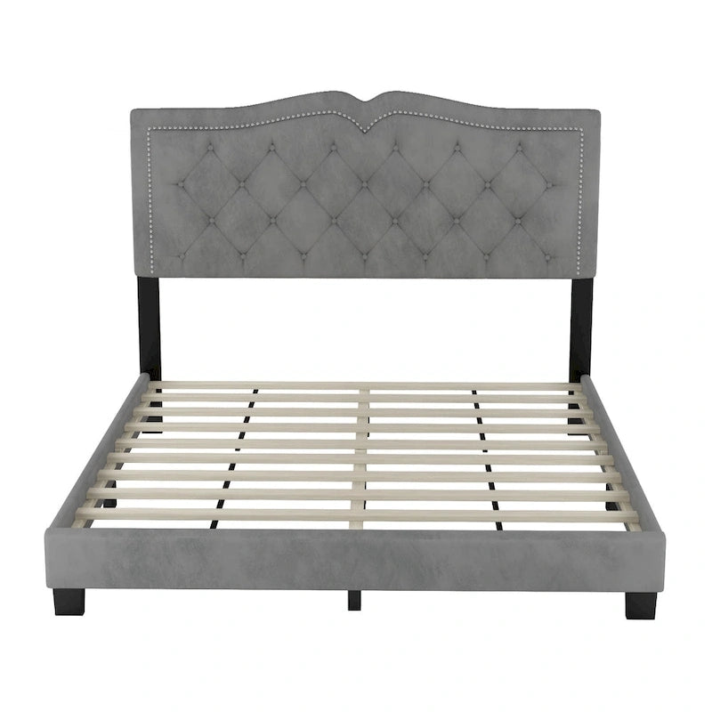 Struttura letto imbottita queen-size con dettagli a rivetto – Camera da letto moderna