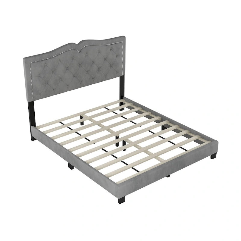 Struttura letto imbottita queen-size con dettagli a rivetto – Camera da letto moderna