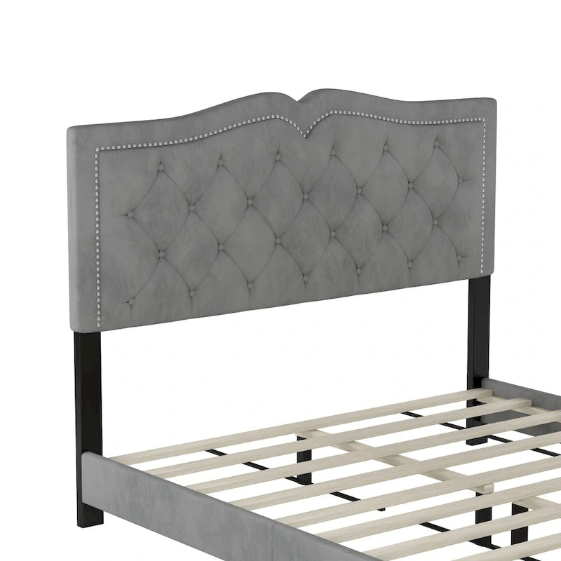 Struttura letto imbottita queen-size con dettagli a rivetto – Camera da letto moderna