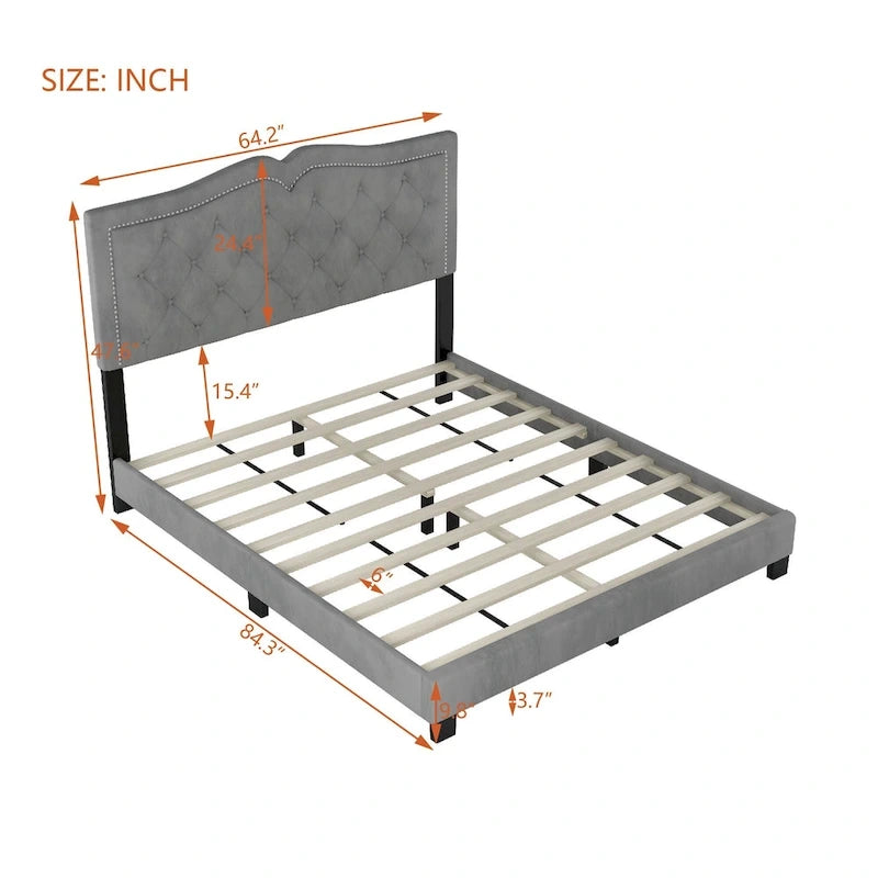 Struttura letto imbottita queen-size con dettagli a rivetto – Camera da letto moderna