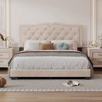 Struttura letto imbottita queen-size con dettagli a rivetto – Camera da letto moderna