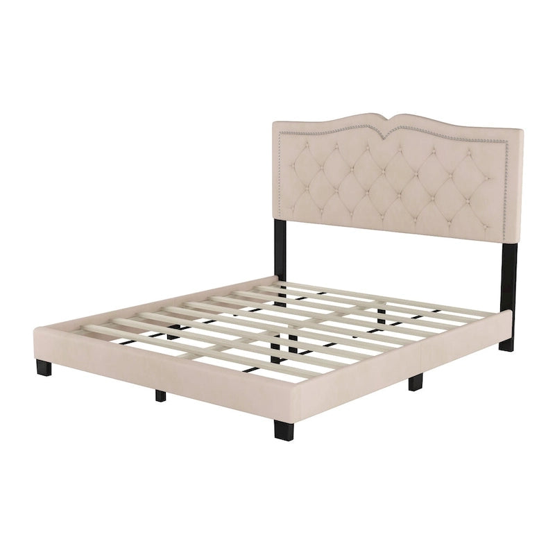Struttura letto imbottita queen-size con dettagli a rivetto – Camera da letto moderna