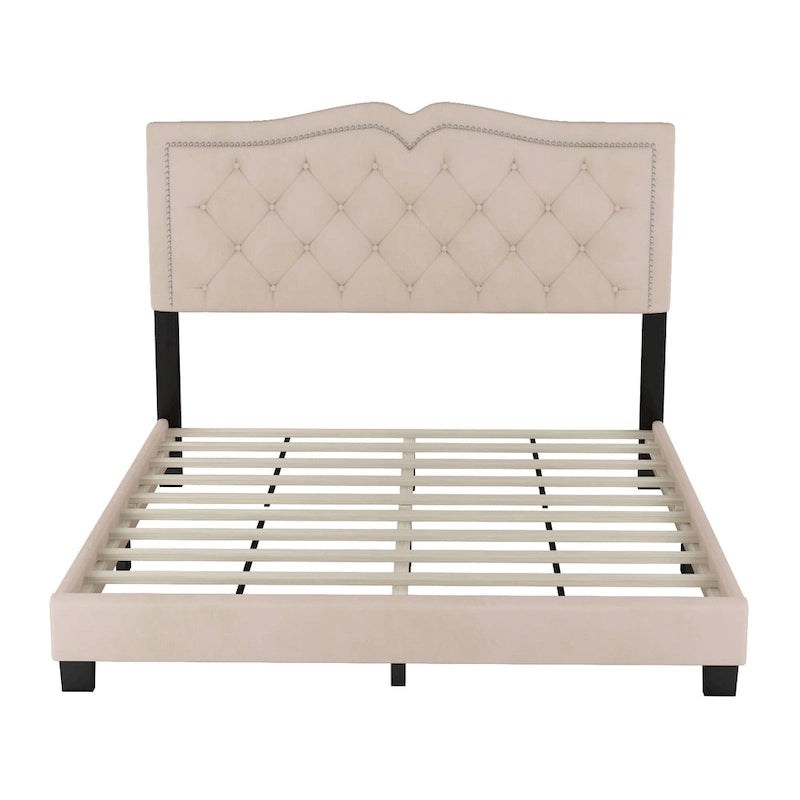 Struttura letto imbottita queen-size con dettagli a rivetto – Camera da letto moderna