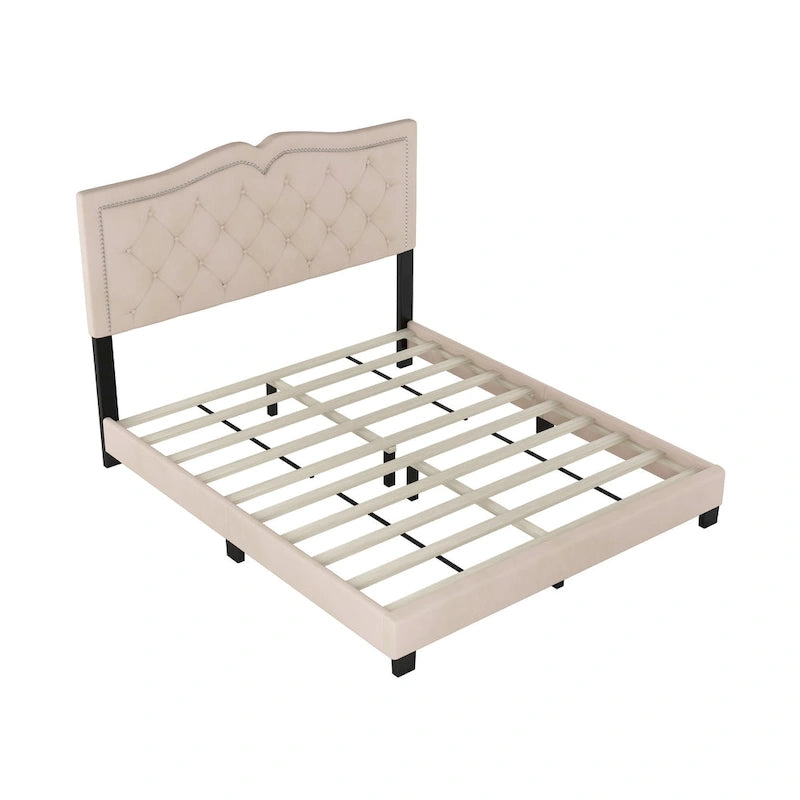 Struttura letto imbottita queen-size con dettagli a rivetto – Camera da letto moderna