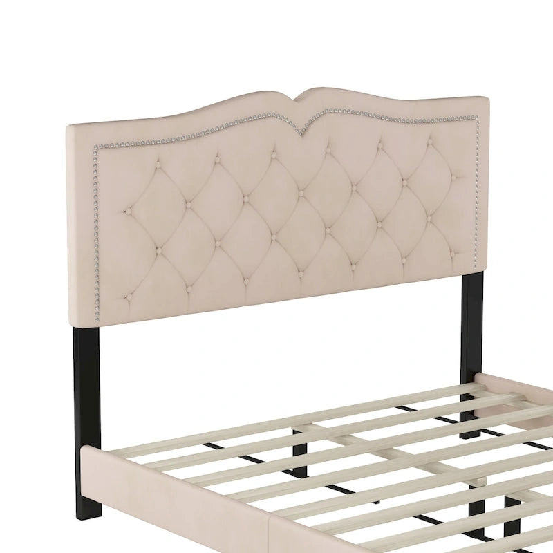 Struttura letto imbottita queen-size con dettagli a rivetto – Camera da letto moderna