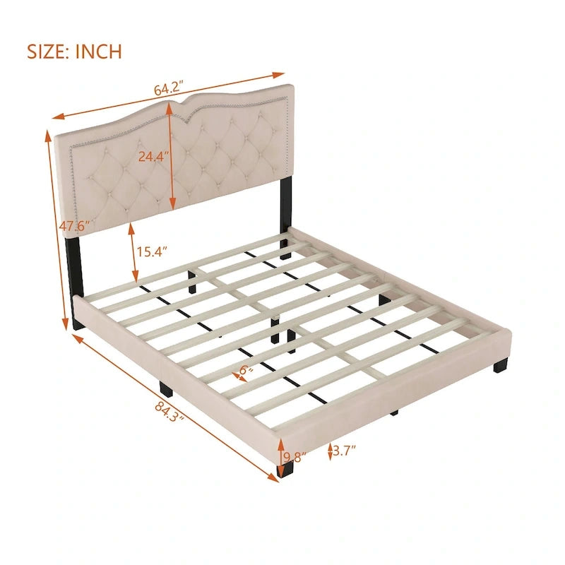 Struttura letto imbottita queen-size con dettagli a rivetto – Camera da letto moderna