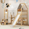 Letto a soppalco singolo con tenda da gioco e design a casetta, portata di 250lb, scivolo e scala