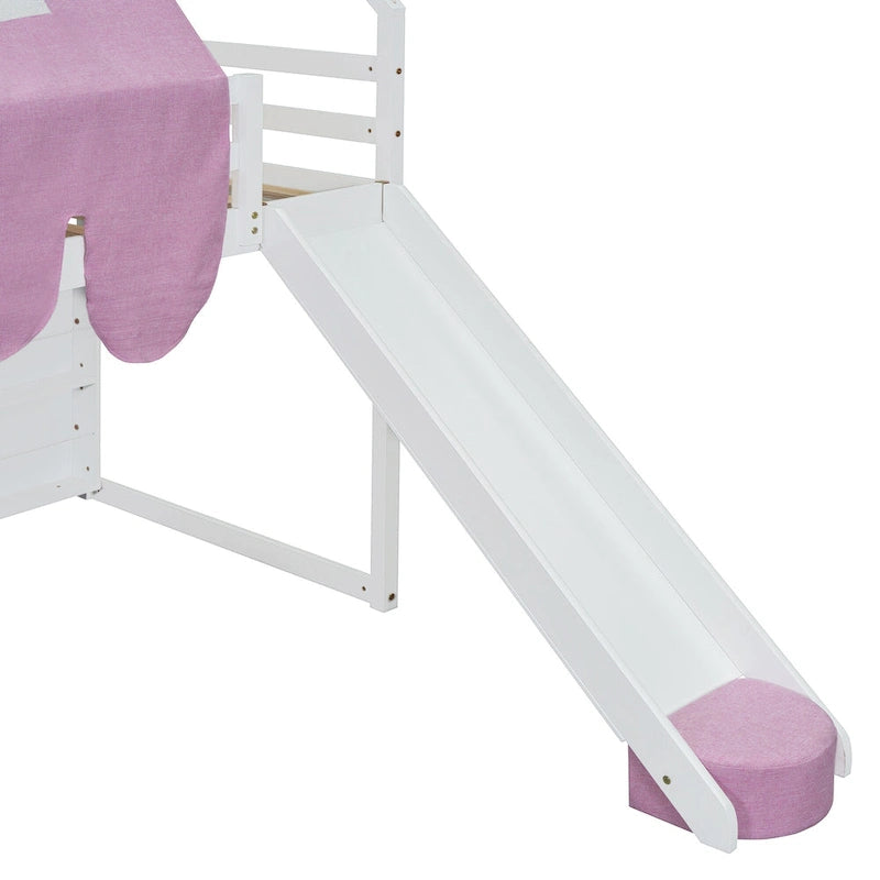Letto a soppalco singolo con tenda da gioco e design a casetta, portata di 250lb, scivolo e scala