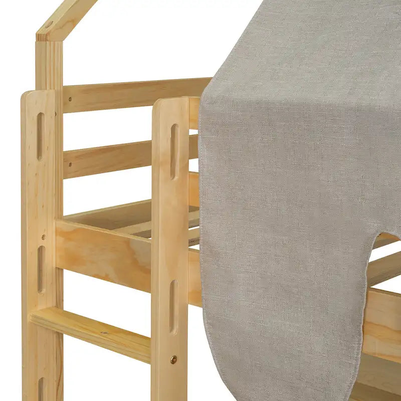 Letto a soppalco singolo con tenda da gioco e design a casetta, portata di 250lb, scivolo e scala