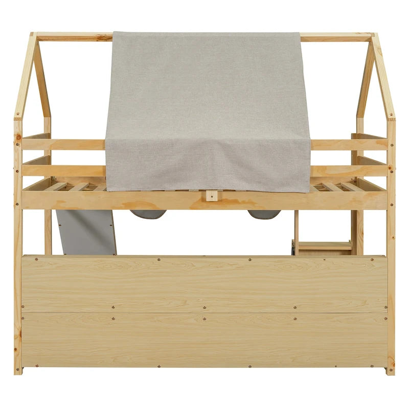Letto a soppalco singolo con tenda da gioco e design a casetta, portata di 250lb, scivolo e scala