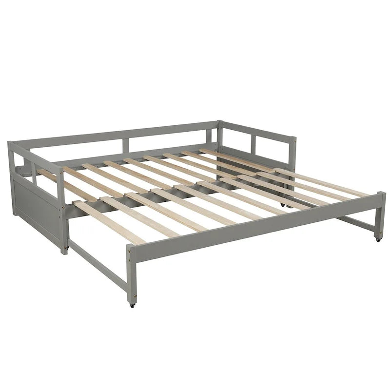 Letto da giorno singolo in pino grigio con letto estraibile
