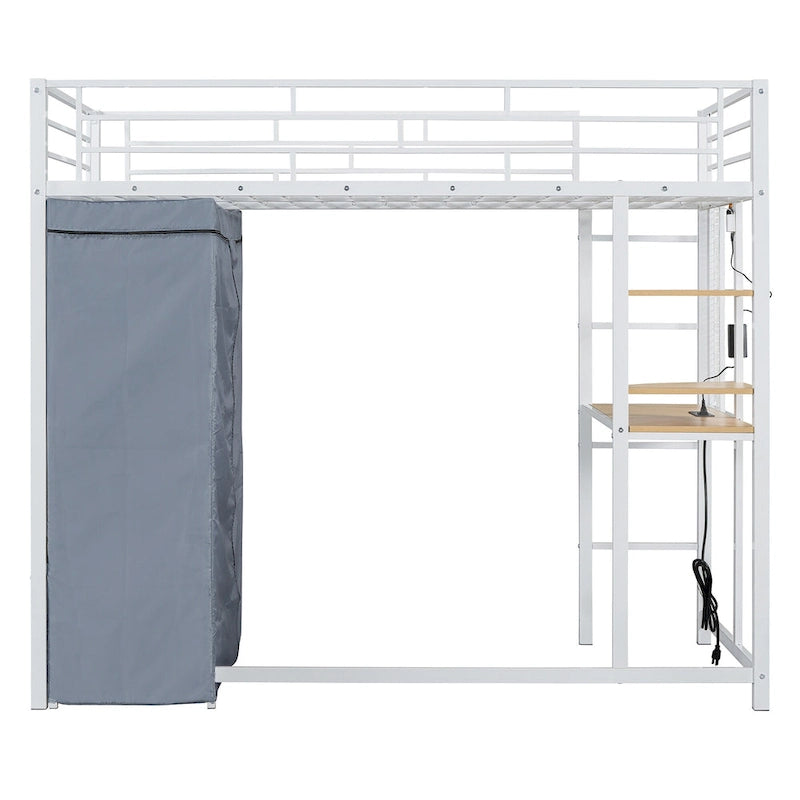 Twin-Metallhochbett mit integriertem Schreibtisch, Kleiderschrank und Steckdose - Belastbarkeit 350 LB