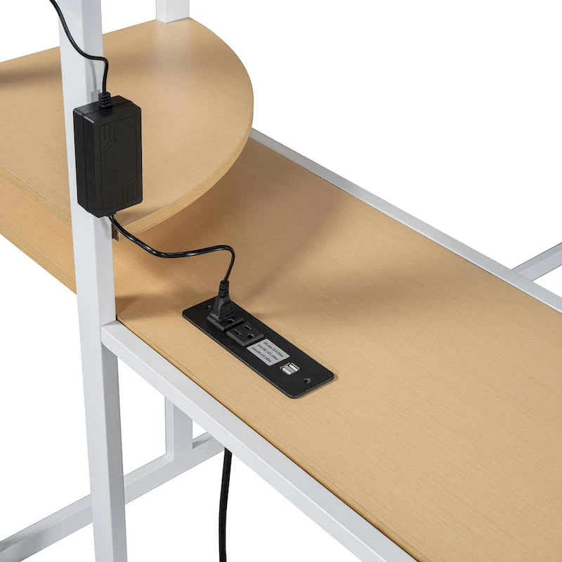 Letto a soppalco singolo in metallo con scrivania integrata, armadio e presa elettrica - portata di 350LB