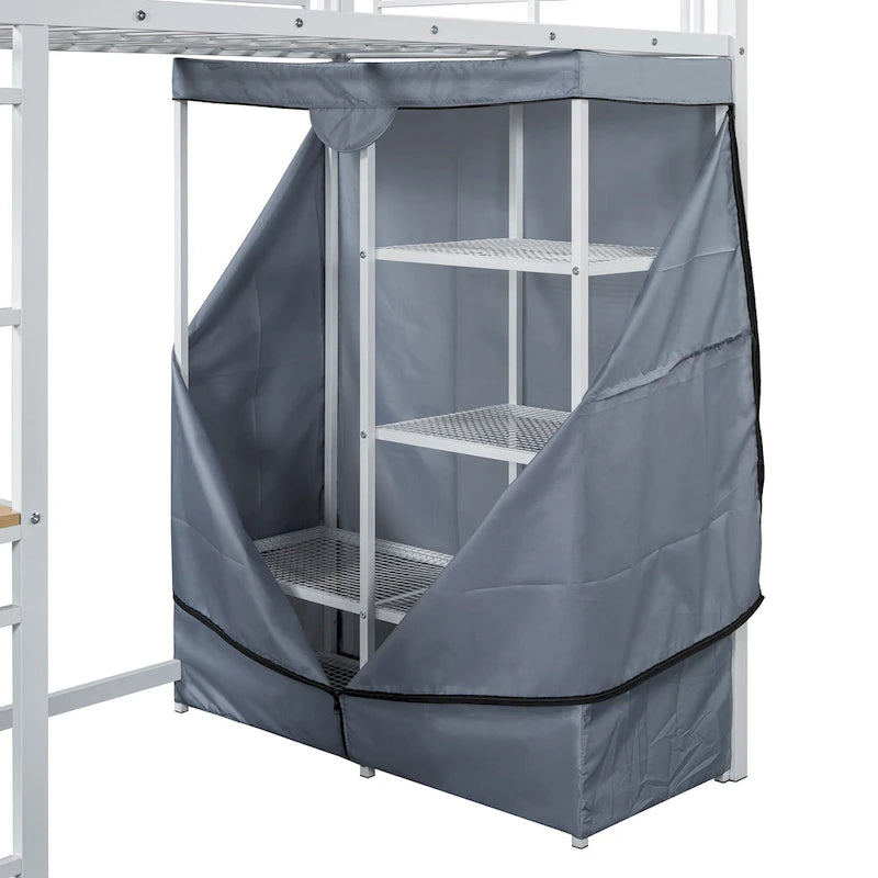 Twin-Metallhochbett mit integriertem Schreibtisch, Kleiderschrank und Steckdose - Belastbarkeit 350 LB
