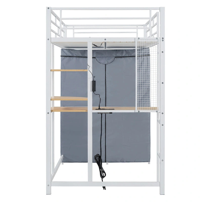 Twin-Metallhochbett mit integriertem Schreibtisch, Kleiderschrank und Steckdose - Belastbarkeit 350 LB