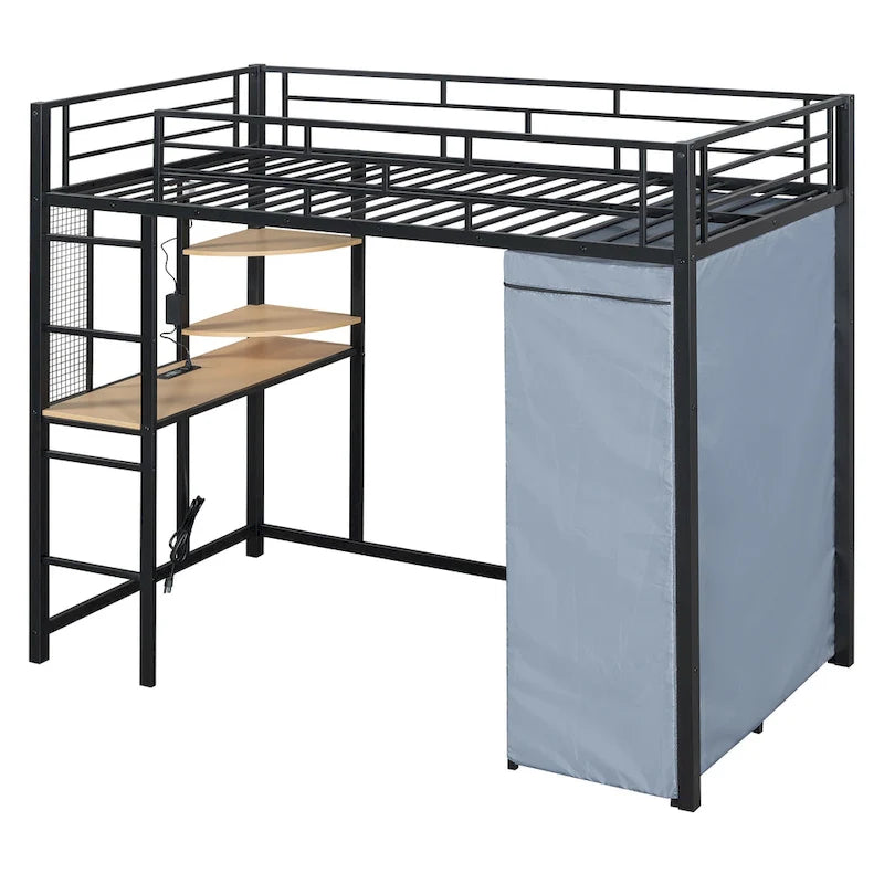 Twin-Metallhochbett mit integriertem Schreibtisch, Kleiderschrank und Steckdose - Belastbarkeit 350 LB