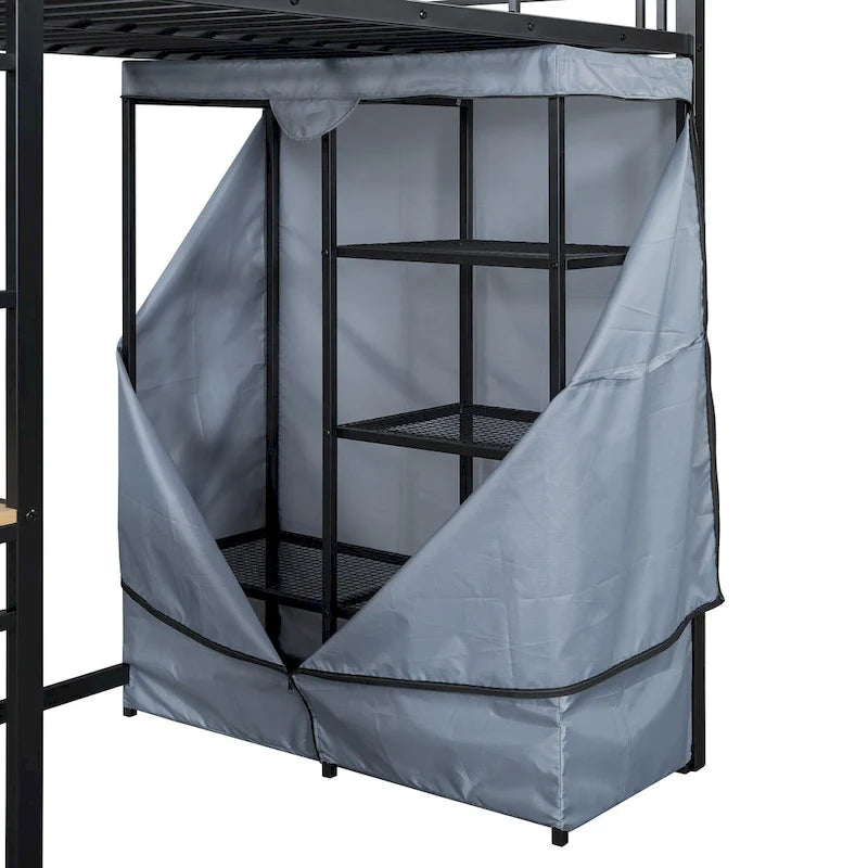 Twin-Metallhochbett mit integriertem Schreibtisch, Kleiderschrank und Steckdose - Belastbarkeit 350 LB