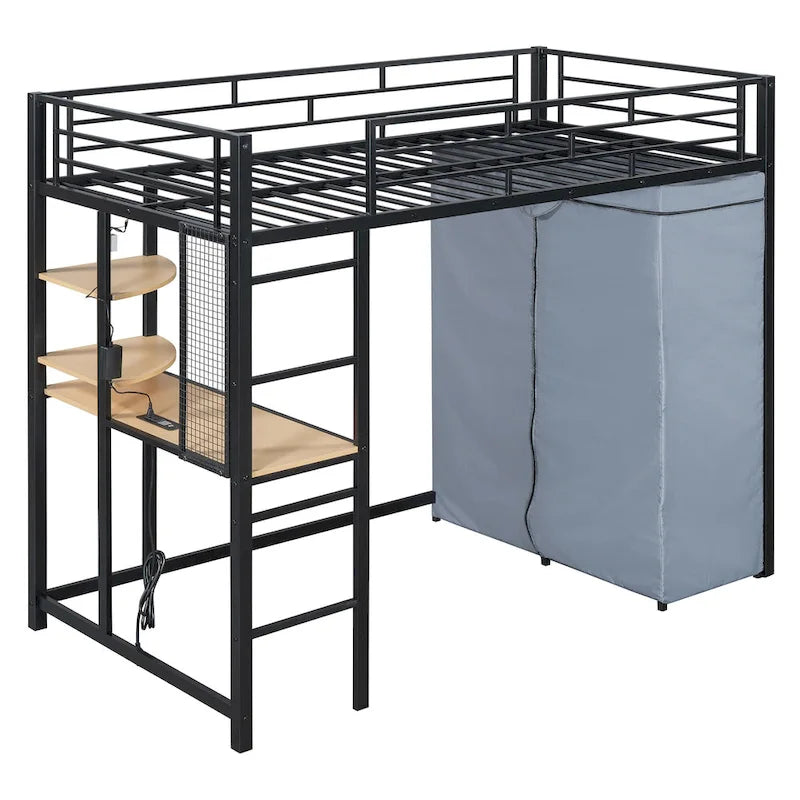 Twin-Metallhochbett mit integriertem Schreibtisch, Kleiderschrank und Steckdose - Belastbarkeit 350 LB