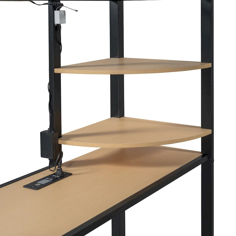 Twin-Metallhochbett mit integriertem Schreibtisch, Kleiderschrank und Steckdose - Belastbarkeit 350 LB