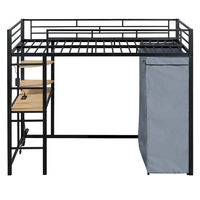 Twin-Metallhochbett mit integriertem Schreibtisch, Kleiderschrank und Steckdose - Belastbarkeit 350 LB