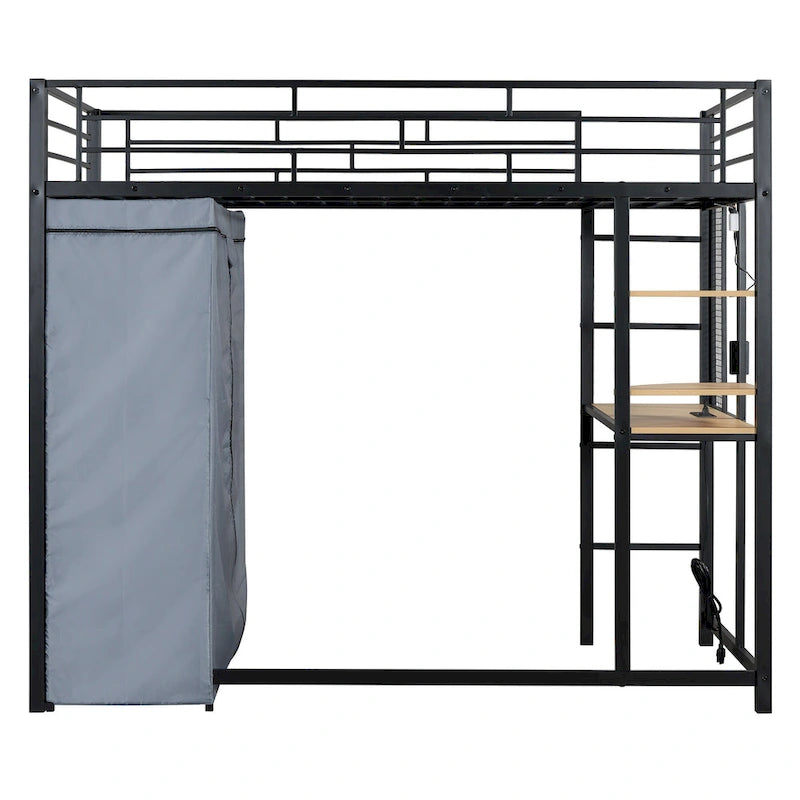 Twin-Metallhochbett mit integriertem Schreibtisch, Kleiderschrank und Steckdose - Belastbarkeit 350 LB