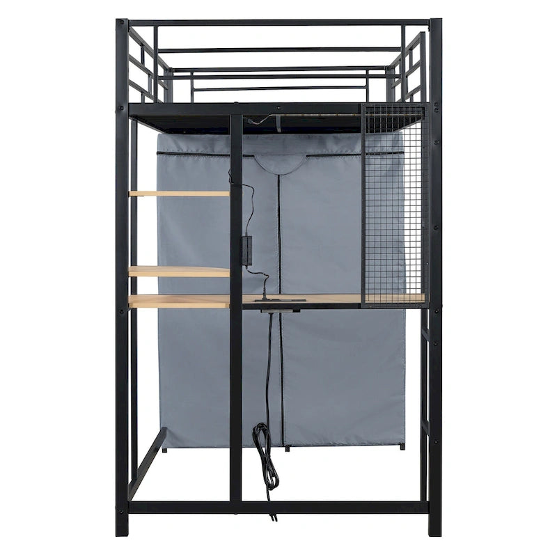 Twin-Metallhochbett mit integriertem Schreibtisch, Kleiderschrank und Steckdose - Belastbarkeit 350 LB