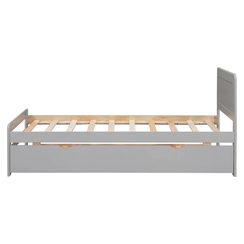 Letto in legno grigio a una piazza con letto estraibile