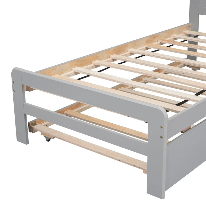 Letto in legno grigio a una piazza con letto estraibile